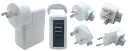 Buy WALL CHARGER 240V WITH TRAVEL PLUGS 5PC - 4 USB 2.0A - WHITE* in NZ. 