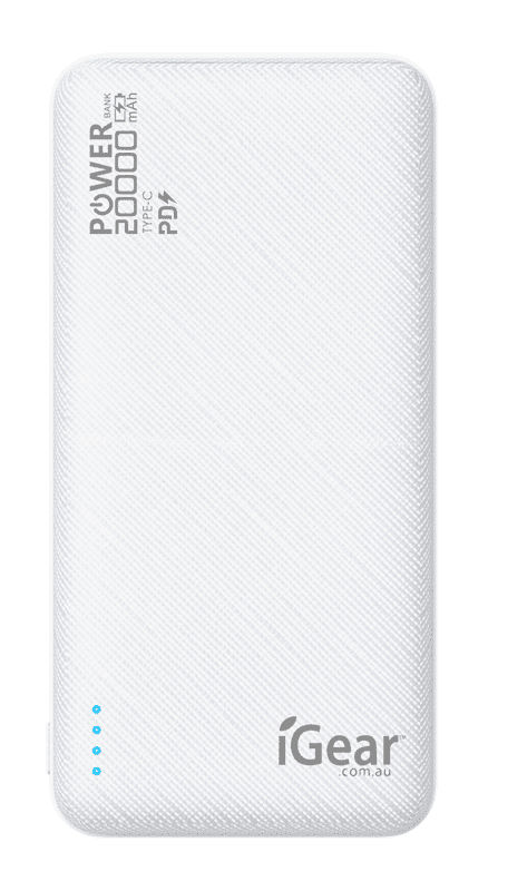 IG1929: POWER BANK 20,000mAH DUAL USB & TYPE C - WHITE - ig1929_1.png