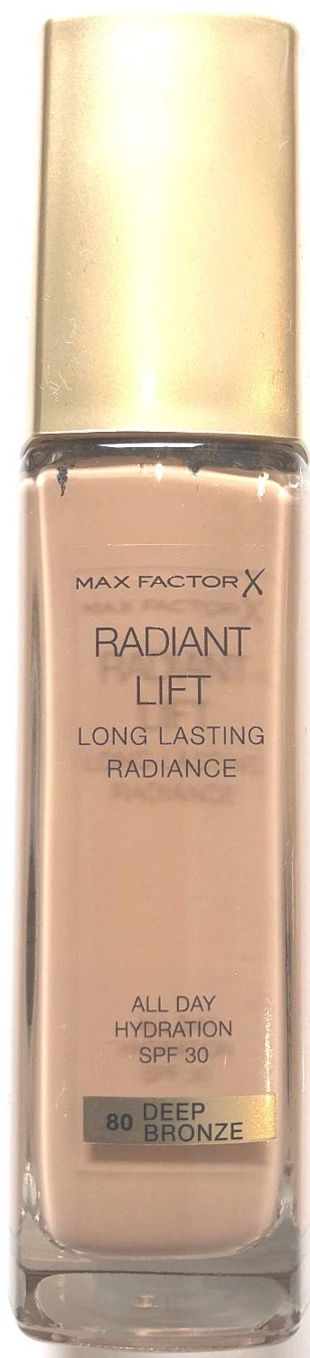 MAX FACTOR 30mL FOUNDATION RADIANT LIFT 80 DEEP BRONZE (NON CARDED)