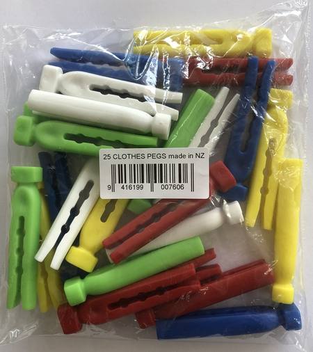 BAG OF 25 CLOTHES LINE PEGS - PLAIN PLASTIC BAG
