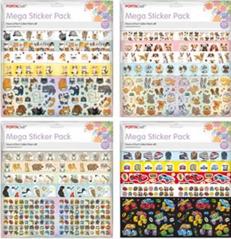 MEGA STICKER PACK 300PC - 12 ASSORTED DESIGNS