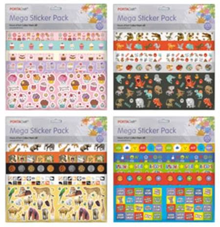 MEGA STICKER PACK 300PC - 12 ASSORTED DESIGNS