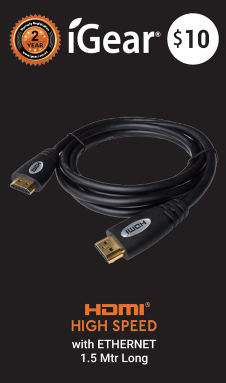 iGEAR HDMI PLUG TO HDMI PLUG 1.5M LEAD