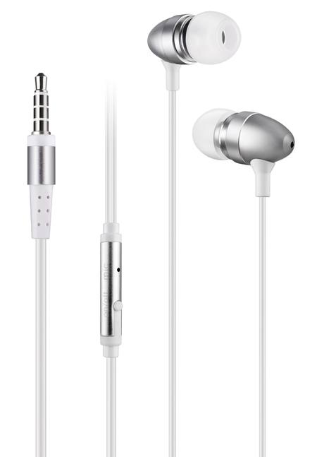 METAL EARPHONES WITH MICROPHONE - SILVER*