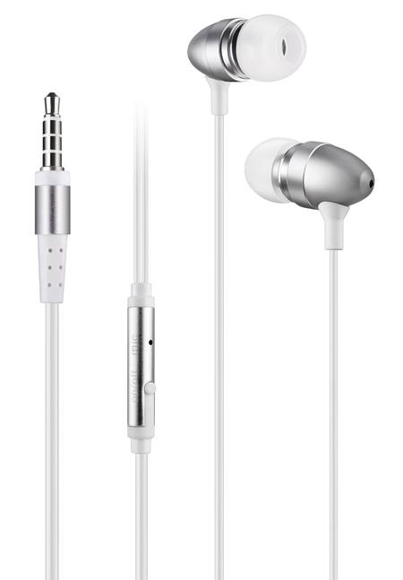 METAL EARPHONES WITH MICROPHONE - SILVER