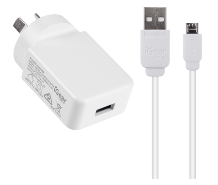 WALL CHARGER 240V WITH MICRO USB CABLE - WHITE*