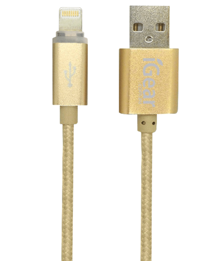 USB TO 8 PIN - SUIT iPhone MODELS 5 to 13 - 1M CABLE - LED - GOLD