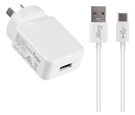 WALL CHARGER 240V WITH USB-C CABLE - WHITE
