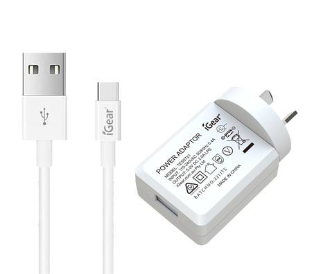 WALL CHARGER 240V WITH USB-C CABLE - WHITE