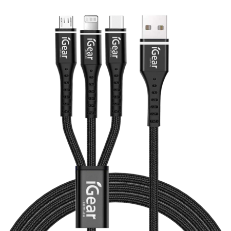 3 IN 1 HEAVY DUTY BRAIDED CABLE - BLACK