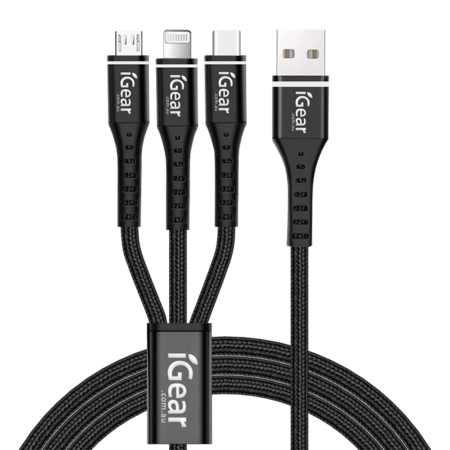 Buy 3 IN 1 HEAVY DUTY BRAIDED CABLE - BLACK in NZ. 