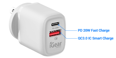 PD20W TYPE C + USB SHARED WALL CHARGER
