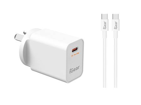 WALL CHARGER 240V USB-C (TYPE C) 25W WITH USB-C TO USB-C CABLE