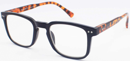 +1.5 STRENGTH READING GLASSES - TORTOISE ARM - BLACK FRONT