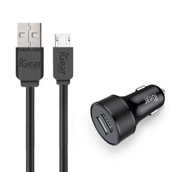 CAR CHARGER - DUAL USB WITH MICRO USB CABLE - BLACK*
