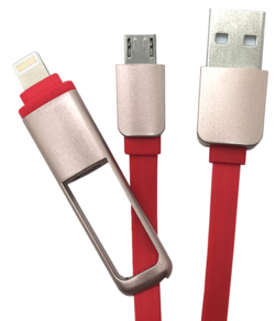 2 IN 1 - USB TO MICRO USB OR iPhone MODELS 5 TO 14 - 1M CABLE - RED/BLACK*