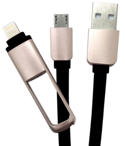 2 IN 1 - USB TO MICRO USB OR iPhone MODELS 5 TO 14 - 1M CABLE - BLACK/BLACK*