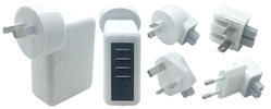 WALL CHARGER 240V WITH TRAVEL PLUGS 5PC - 4 USB 2.0A - WHITE*