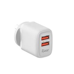 WALL CHARGER 240V - DUAL USB - 5V 3.4A - WHITE