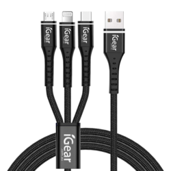 3 IN 1 HEAVY DUTY BRAIDED CABLE - BLACK